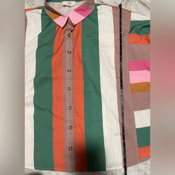 Entro Vibrant Colorful Long Sleeve Striped Button Down Blouse - Picture 4 of 9